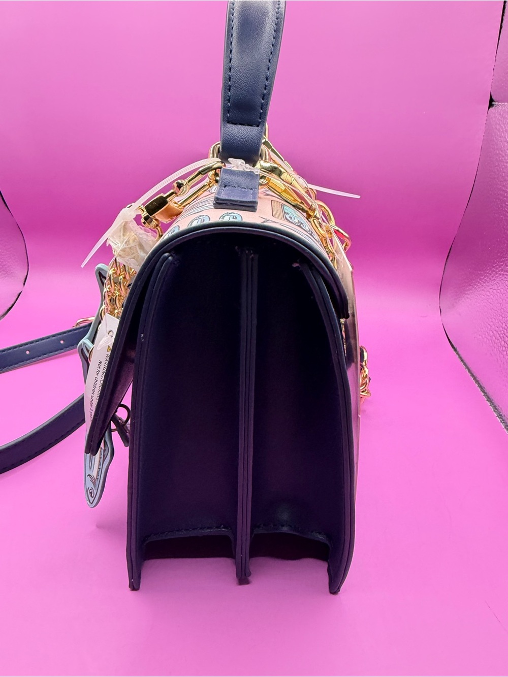 Betsey Johnson Navy and Pink Sardine Print Crossbody NWT - Picture 9 of 11